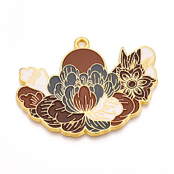 Rack Plating Alloy Enamel Big Pendants, Cadmium Free & Nickel Free & Lead Free, Flower Charms, Golden, Sienna, 41x54x2mm, Hole: 2.5mm(ENAM-N056-395B-G)