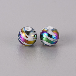 Electroplate Glass Beads, Round with Pattern, Multi-color Plated, 10mm, Hole: 1.2mm(EGLA-Q123-003F)