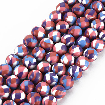 Handmade Polymer Clay Beads Strands, for DIY Jewelry Crafts Supplies, Round, Indian Red, 8.5~9x8mm, Hole: 1.8mm, about 40pcs/strand, 12.80 inch(32.5cm)
