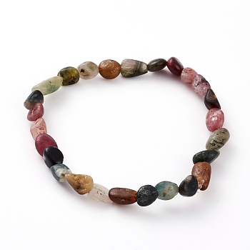 Natural Tourmaline Beads Stretch Bracelets, Nuggets, Inner Diameter: 2-1/4 inch(5.7cm)