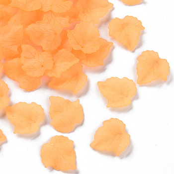 Autumn Theme Transparent Frosted Acrylic Pendants, Maple Leaf, Orange, 24x22.5x3mm, Hole: 1mm, about 962pcs/500g