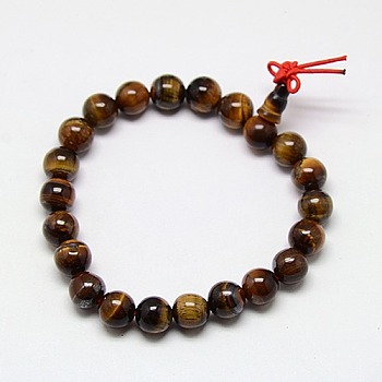 Buddhist Jewelry Mala Beads Bracelets Natural Tiger Eye Stretch Bracelets, Unisex Round Gemstone Beaded Bracelets, Dark Goldenrod, 50x8mm