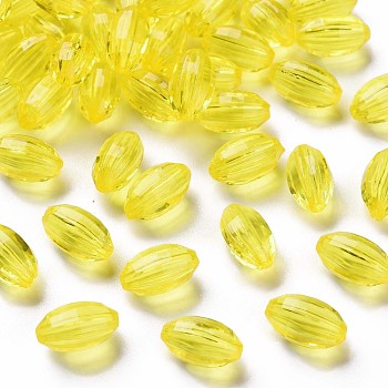 Transparent Acrylic Beads, Corrugated Oval, Yellow, 11x6.5mm, Hole: 1.5mm, about 1880pcs/500g