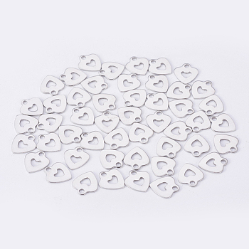 304 Stainless Steel Charms, Stamping Blank Tag, Heart, Stainless Steel Color, 11x10x0.6mm, Hole: 1.5mm