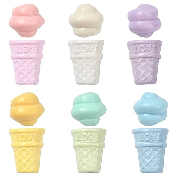 60Pcs 2 Styles Opaque Acrylic Beads, Imitation Food, Ice Cream Cone & Conch, Mixed Color, 17~20x16~16.5mm, Hole: 2mm, 5pcs/color, 30pcs/style