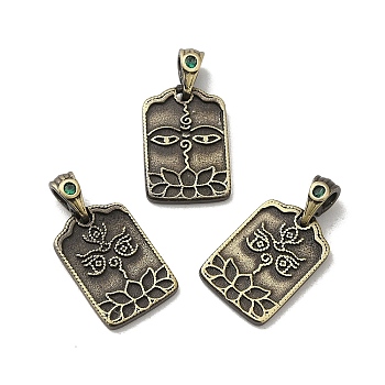 Tibetan Style Rack Plating Brass Pendant, with Cubic Zirconia, Long-Lasting Plated, Antique Bronze, 18.5x10x1.5mm, Hole: 2.2mm