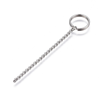 304 Stainless Steel Split Key Ring Clasps, For Keychain Making, with Extended Rolo Chains, Stainless Steel Color, 63mm, Ring: 12x2mm