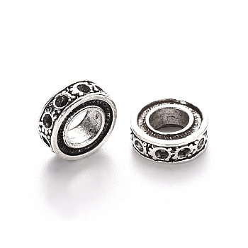 Tibetan Style Alloy European Bead Rhinestone Settings, Large Hole Beads, Lead Free, Rondlle, Antique Silver, Fit For 1.4mm rhinestone, 10x3.5mm, Hole: 5mm, about 800pcs/1000g