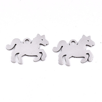 201 Stainless Steel Charms, Laser Cut, Horse, Stainless Steel Color, 12x18x0.9mm, Hole: 1.6mm