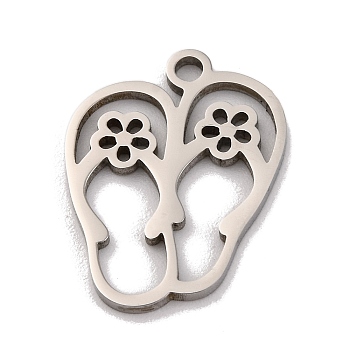 Non-Tarnish 201 Stainless Steel Pendants, Laser Cut, Shoes with Flower Charm, Stainless Steel Color, 16x12.5x1mm, Hole: 1.6mm