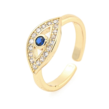 304 Stainless Steel Cubic Zirconia Evil Eye Open Cuff Ring for Women, Real 18K Gold Plated, 8mm, inner diameter: adjustable