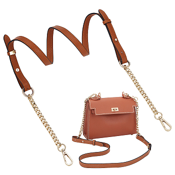 Leather Adjustable Bag Straps, with Alloy Chain & Swivel Clasp, Light Gold, 112~120x1.4cm
