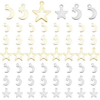 DICOSMETIC 180Pcs 6 Style Stainless Steel Charms, Mixed Shape, Golden & Stainless Steel Color, 10~14.5x6~12.5x0.5~0.6mm, Hole: 1.2~1.4mm, 30pcs/style