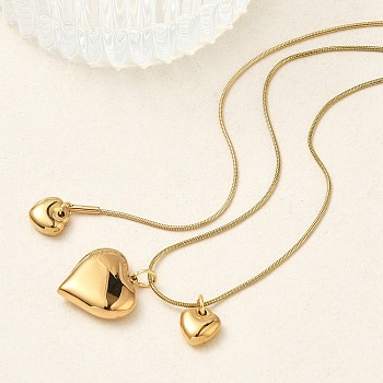 304 Stainless Steel Triple Heart Pendant Round Snake Chain Necklaces for Women, Ion Plating(IP), Real 18K Gold Plated, 15.91 inch(40.4cm)