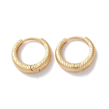 Texture Rings Brass Hoop Earrings for Women, Real 18K Gold Plated, 14.5x3.5mm