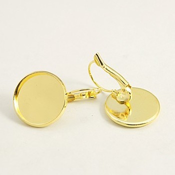 Golden Color Brass Leverback Earring Findings, Lead Free and Cadmium Free, 25x18mm, Tray: 16mm