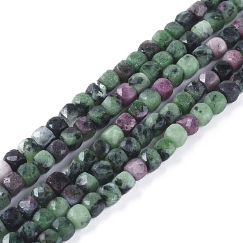 Natural Ruby in Zoisite Beads Strands, Faceted, Cube, 4.5x4.5x4.5mm, Hole: 0.8mm, about 88pcs/strand, 15.16 inch(38.5cm)
