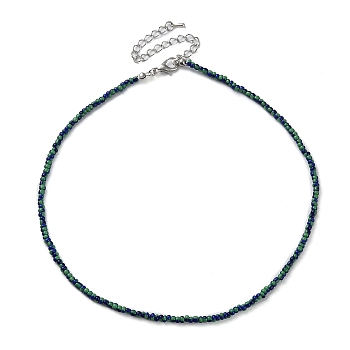 Glass Beaded Necklace, with Alloy Clasps, Dark Blue, 16.10 inch(40.9cm)