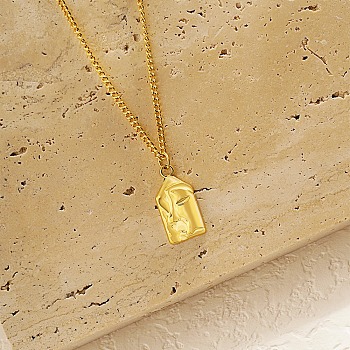Abstract Human Face Stainless Steel Pendant Necklace with Cuban Link Chains, Golden, 15.75 inch(40cm)