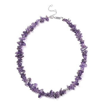 Natural Amethyst Chip Beaded Necklace, Gemstone Jewelry for Women, Platinum, 16.14 inch(41cm)