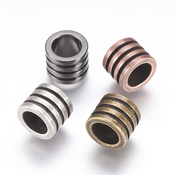 304 Stainless Steel Beads, Large Hole Beads, Grooved Beads, Column, Mixed Color, 10x8mm, Hole: 6.5mm