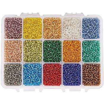 Glass Seed Beads, Silver Lined Round Hole, Round Small Beads, Mixed Color, 3mm, Hole: 1mm, about 500pcs/compartments