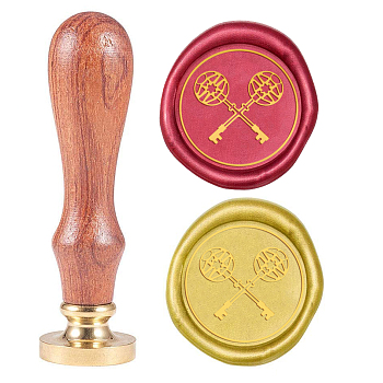 Wax Seal Stamp Set, Sealing Wax Stamp Solid Brass Head,  Wood Handle Retro Brass Stamp Kit Removable, for Envelopes Invitations, Gift Card, Key Pattern, 83x22mm, Head: 7.5mm, Stamps: 25x14.5mm