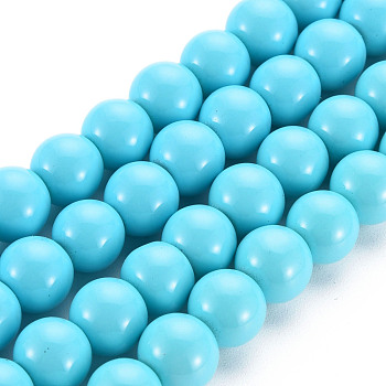 Painted Glass Bead Strands, Baking Paint, Round, Light Sky Blue, 8mm, Hole: 1.3~1.6mm, about 100pcs/strand, 31.4 inch