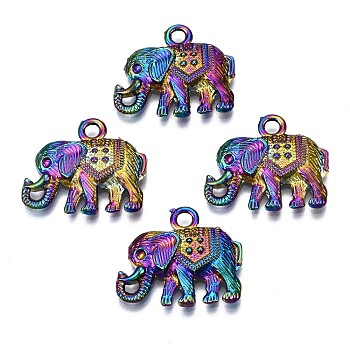 Alloy Pendants, Cadmium Free & Nickel Free & Lead Free, Elephant, Rainbow Color, 19.5x22.5x4mm, Hole: 2.5mm