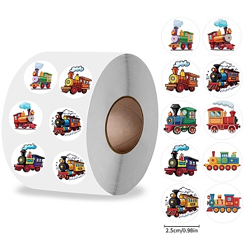 Roll Stickers, 10 Different Designs Decorative Sealing Stickers, Vehicle, Mixed Color, 25mm, 500pcs/roll