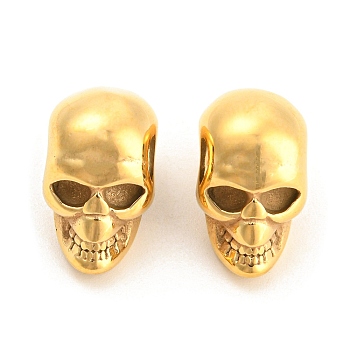 Halloween Ion Plating(IP) 304 Stainless Steel European Beads, Large Hole Beads, Skull Head, Golden, 16x9.5x13mm, Hole: 5mm