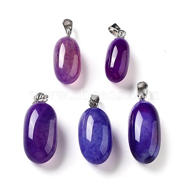 Stainless Steel Color Indigo Oval Natural Agate Pendants