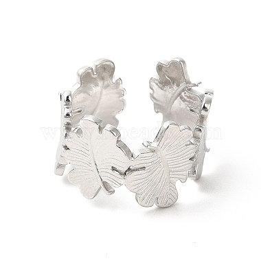 304 Stainless Steel Maple Leaf Open Cuff Ring for Women(RJEW-E063-18P)-2