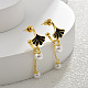 Ginkgo Leaf Brass Enamel & Plastic Imitation Pearl Dangle Stud Earrings(EJEW-A121-01G)-1