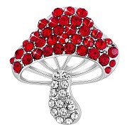 Cubic Zirconia Mushroom Brooch, Alloy Badge for Backpack Clothes, Red, 30x27mm(JBR102H)