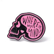 Where Is My Mind Enamel Pin, Halloween Skull Alloy Brooch for Backpack Clothes, Electrophoresis Black, Hot Pink, 23x30x1.5mm(FIND-K005-21EB)