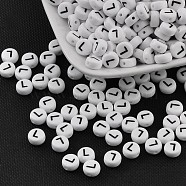 Acrylic Beads, with Horizontal Hole, Letter, Flat Round, Letter.L, 7x4mm, Hole: 1mm, about 3500pcs/500g(PL37C9070-L)