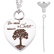 CREATCABIN Be Rooted in Christ Tree of Life Urn Pendant Necklace, Heart Ashes Urn Necklace, with Mini Funnel, Stainless Steel Color, 21.85 inch(55.5cm)(STAS-CN0001-09)