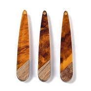 Resin & Wood Pendants, Teardrop Charms, Goldenrod, 44x7.5x3.5mm, Hole: 1.2mm(WOOD-F015-01C)