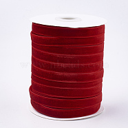 Single Face Velvet Ribbon, Red, 3/8 inch(9.5~10mm), about 50yards/roll(45.72m/roll)(SRIB-T004-01-16)
