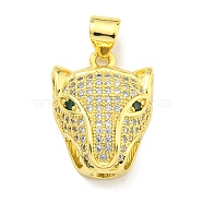 Brass Micro Pave Cubic Zirconia Pendants, Leopard Head Charms, Real 18K Gold Plated, 18x13.5x7mm, Hole: 4x3mm(KK-K354-13G-G)