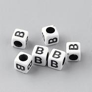 Opaque Acrylic Beads, Letter Style, Cube, Letter.B, 6x6x6mm, Hole: 3mm, about 3000pcs/500g(SACR-Q188-02B)