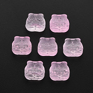 Transparent Glass Beads, Chinese Zodiac Signs Tiger, Pink, 11.5x12x8mm, Hole: 1mm(GLAA-T022-22-D04)