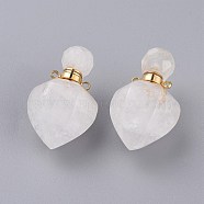 Faceted Natural Quartz Crystal Openable Perfume Bottle Pendants, Rock Crystal, with 304 Stainless Steel Findings, Peach Shape, Golden, 35~36x18~18.5x21~21.5mm, Hole: 1.8mm, Bottle Capacity: 1ml(0.034 fl. oz)(G-P435-A-04G)