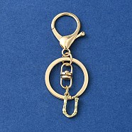 Alloy Initial Letter Charm Keychains, with Alloy Clasp, Golden, Letter U, 8.5cm(KEYC-YW00006-21)