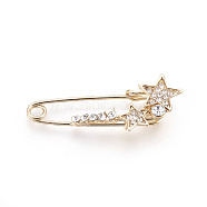 Golden Plated Alloy Brooches, with Rhinestone, Star, Crystal, 40x17x7mm, Pin: 1mm(JEWB-WH0003-09G)