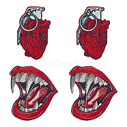 4Pcs 2 Style Realistic Heart & Vampire Mouth Polyester Embroidery Cloth Iron On/Sew On Patches, Costume Accessories, Red, 81.5~82x51.5~75.5x1.5~2mm, 2pcs/style(AJEW-GO0001-54)