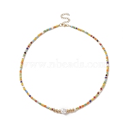 Glass Seed Bead & Plastic Imitation Pearl Beaded Necklaces for Women, with Stainless Steel Finding, Colorful, 18.07 inch(45.9cm), 2.5mm(NJEW-JN04211)