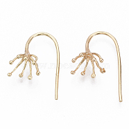 Brass Earring Hooks, with Flower Shape Tray, Nickel Free, Real 18K Gold Plated, 20mm, 18 Gauge, Pin: 1mm, Tray: 9mm, 20 Gauge, Pin: 0.8mm(Fit for Half Drilled Beads)(KK-N231-06-NF)