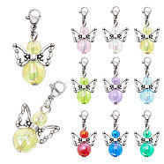 Angel Acrylic & Alloy Pendant Decorations, with 304 Stainless Steel Lobster Claw Clasps, Mixed Color, 35mm, 9 colors, 4pcs/color, 36pcs/set(HJEW-AB00682)